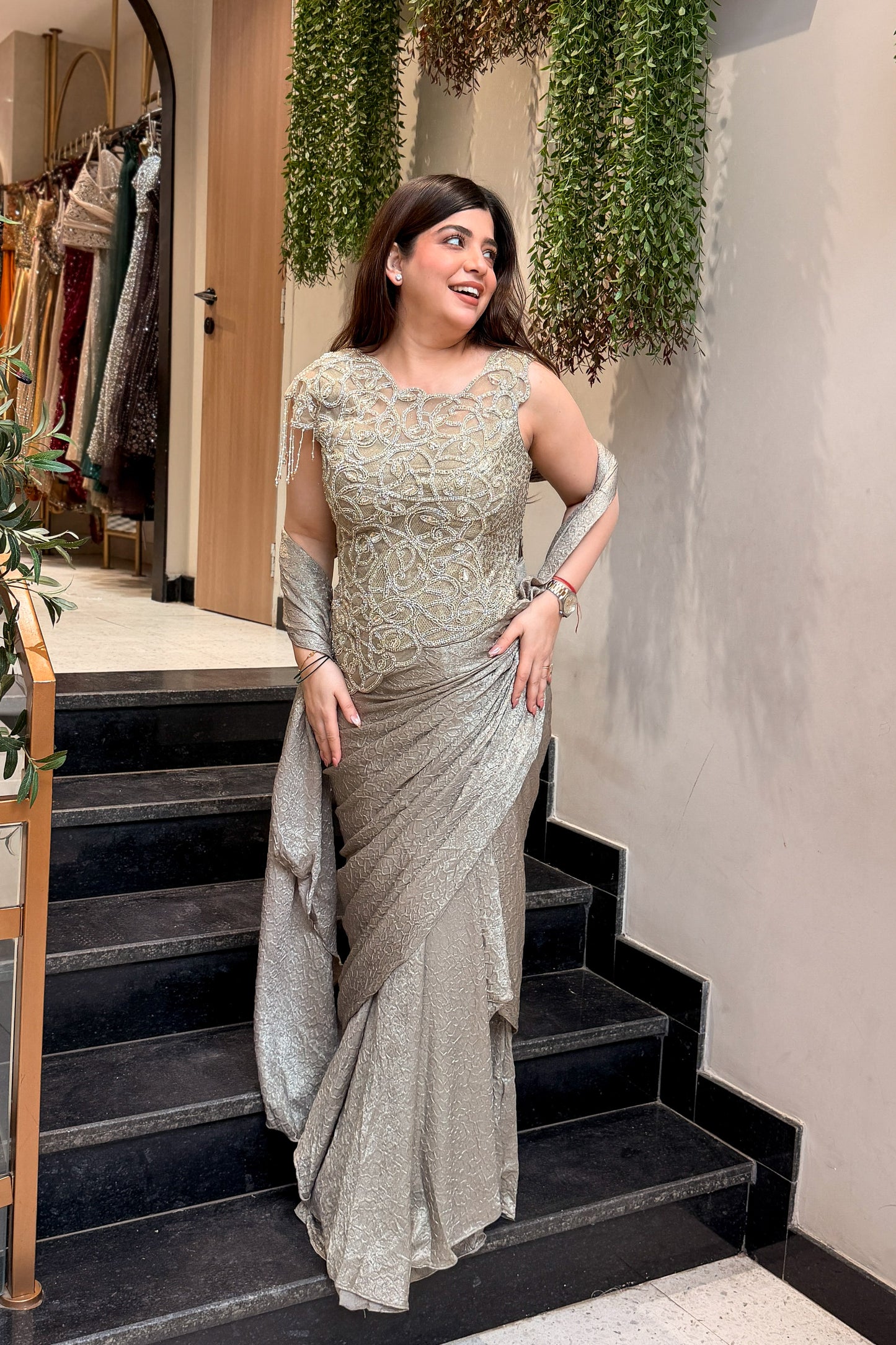 Arzika Hand Embroidered Drape Saree