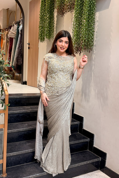 Arzika Hand Embroidered Drape Saree