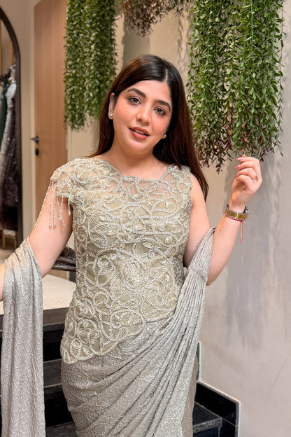 Arzika Hand Embroidered Drape Saree