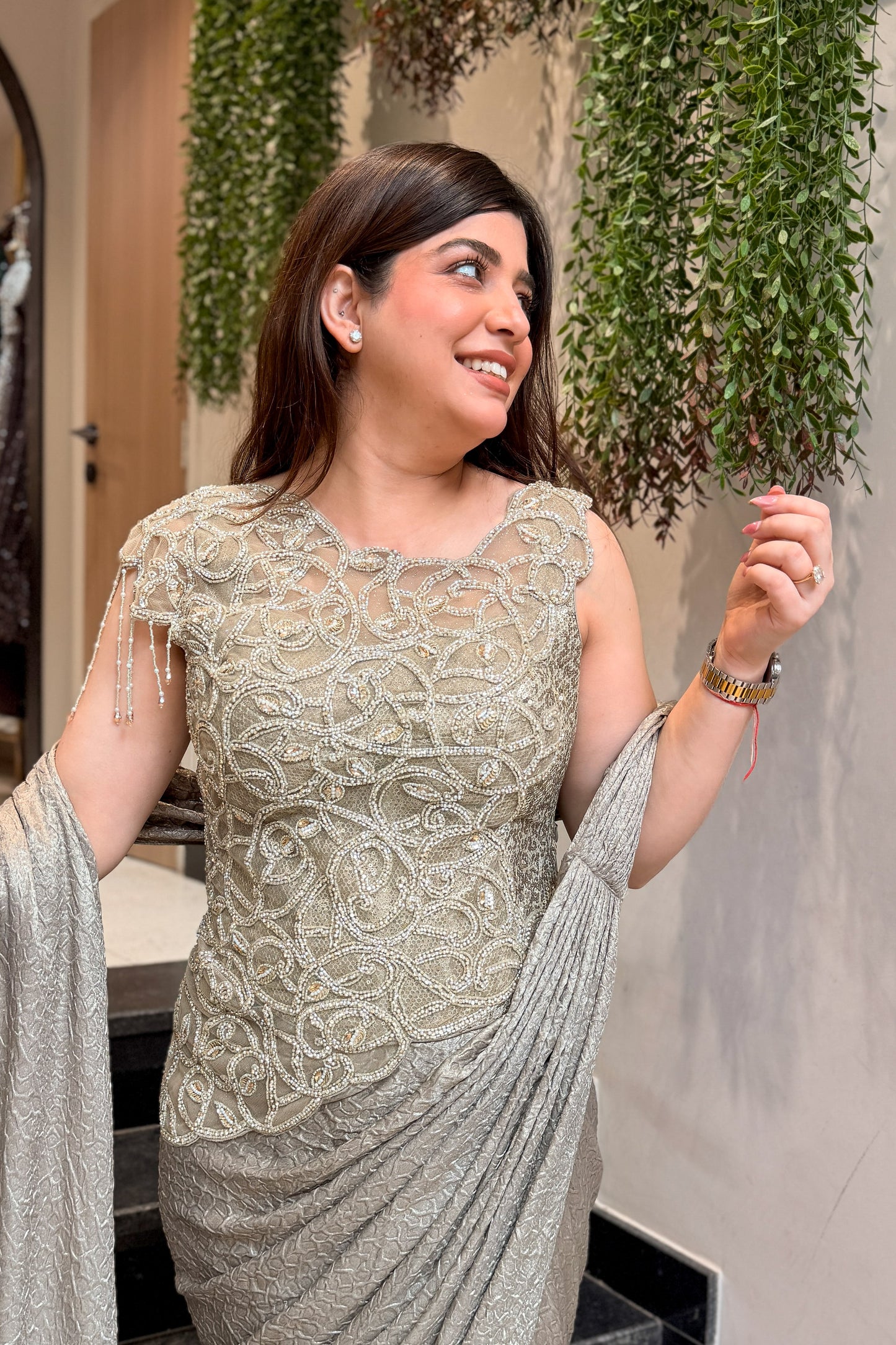 Arzika Hand Embroidered Drape Saree