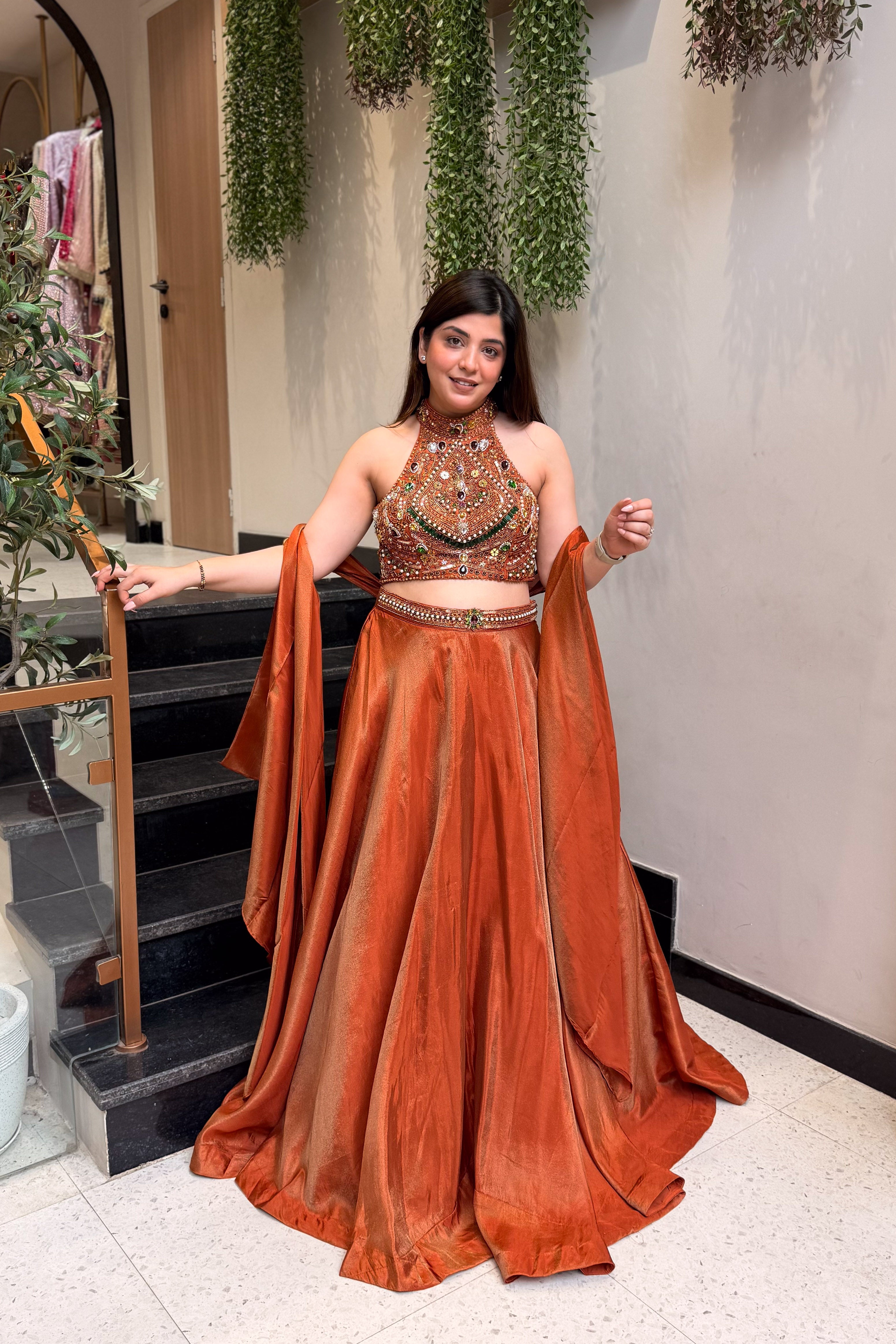 Mehr Rust Hand Embroidered Lehenga