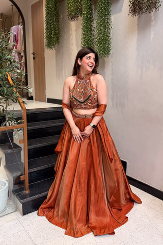 Mehr Rust Hand Embroidered Lehenga