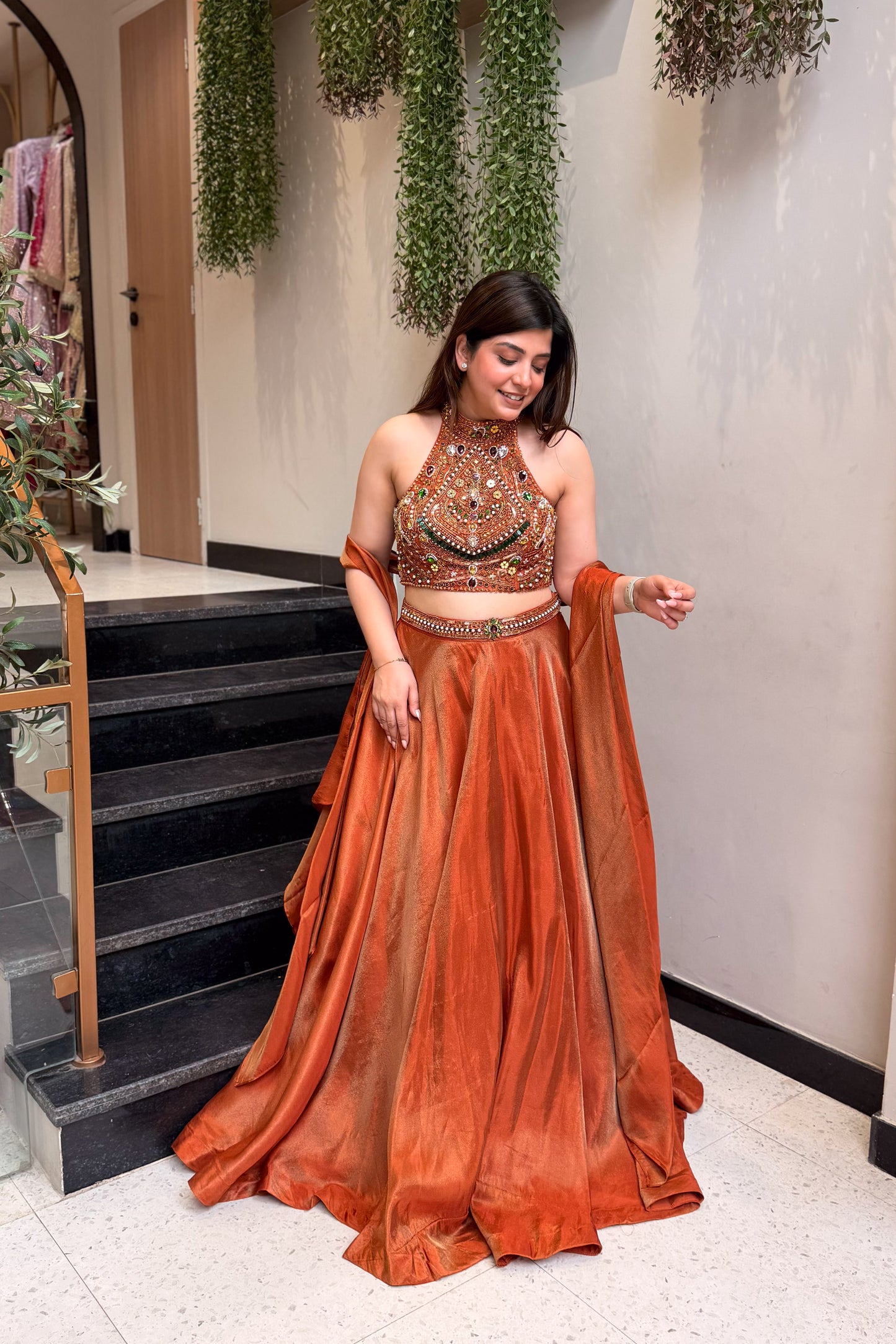Mehr Rust Hand Embroidered Lehenga