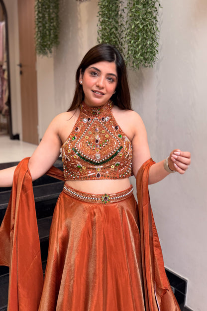Mehr Rust Hand Embroidered Lehenga
