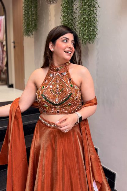 Mehr Rust Hand Embroidered Lehenga