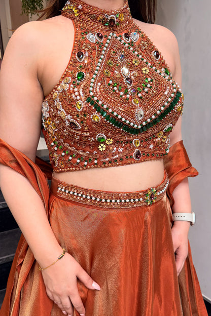 Mehr Rust Hand Embroidered Lehenga