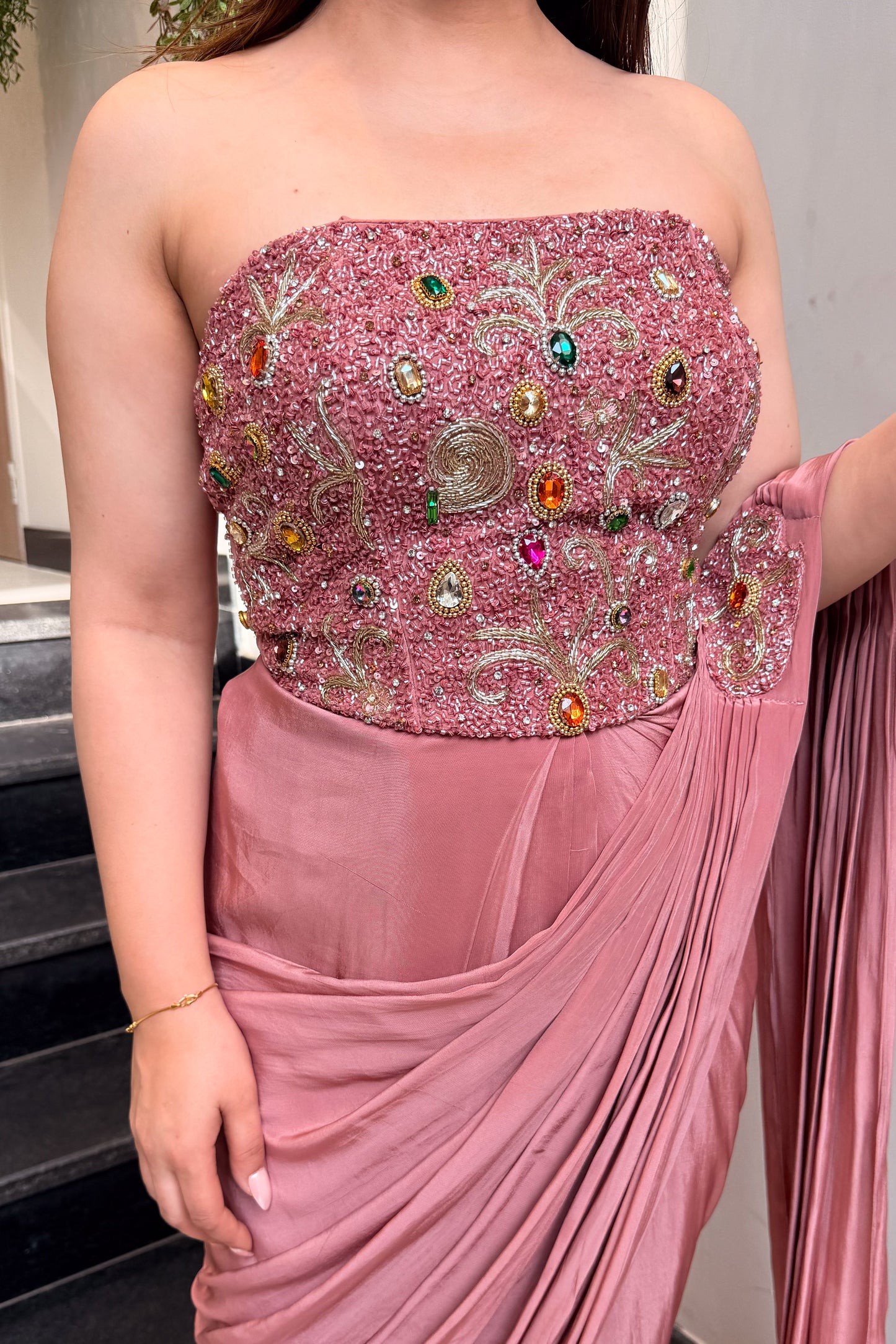 Saba Hand Embroidered Corset Drape Saree