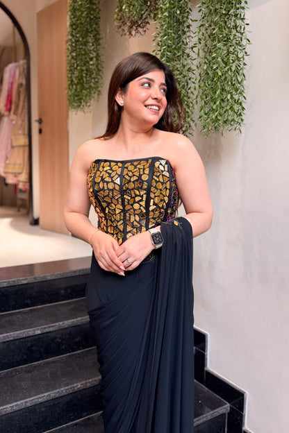 Harnoor Hand Embroidered Corset Drape Saree