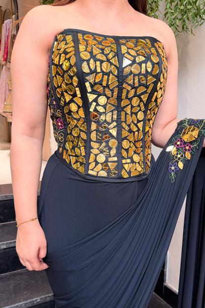 Harnoor Hand Embroidered Corset Drape Saree