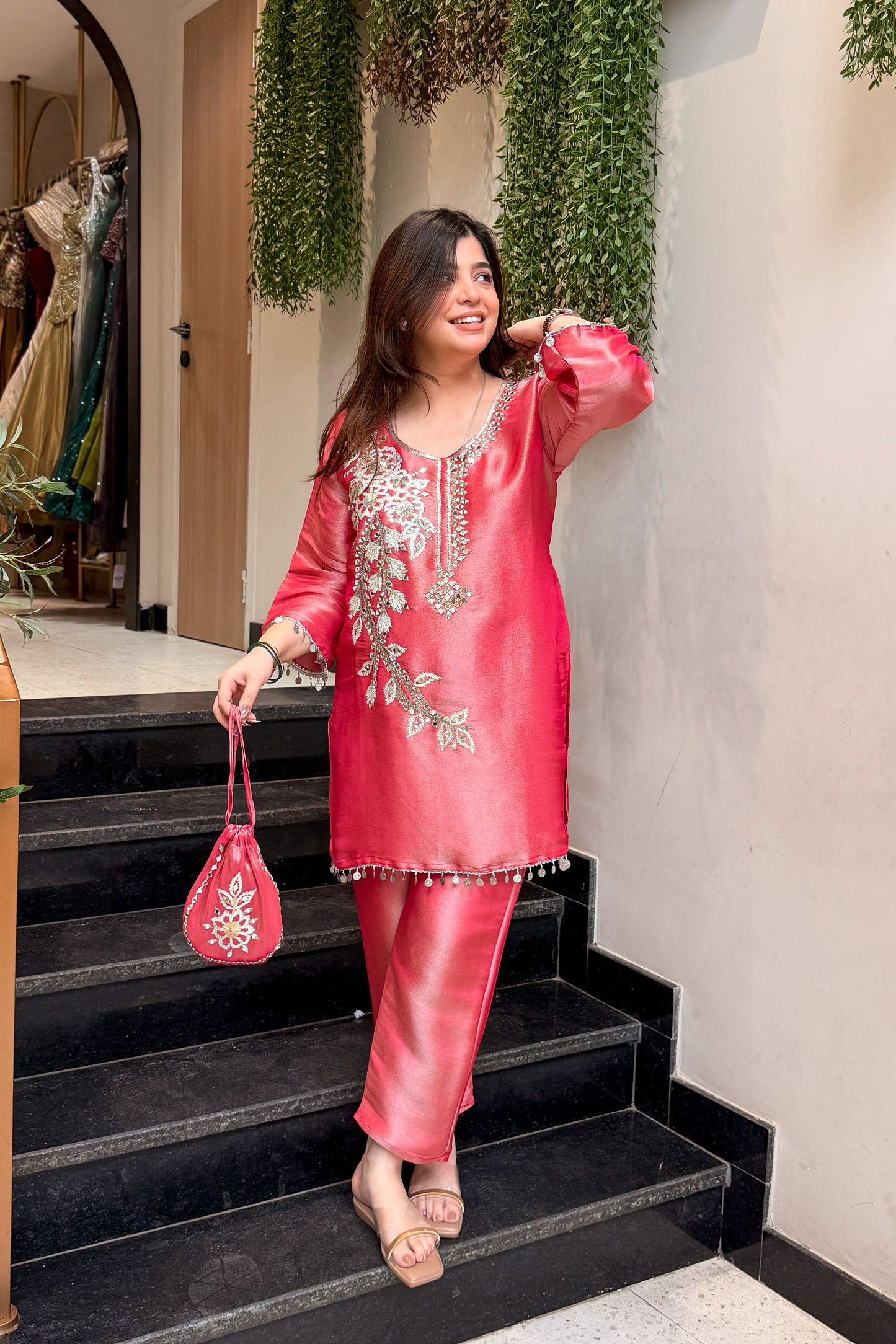 Ravisha Embroidered Co ord Set with Potli