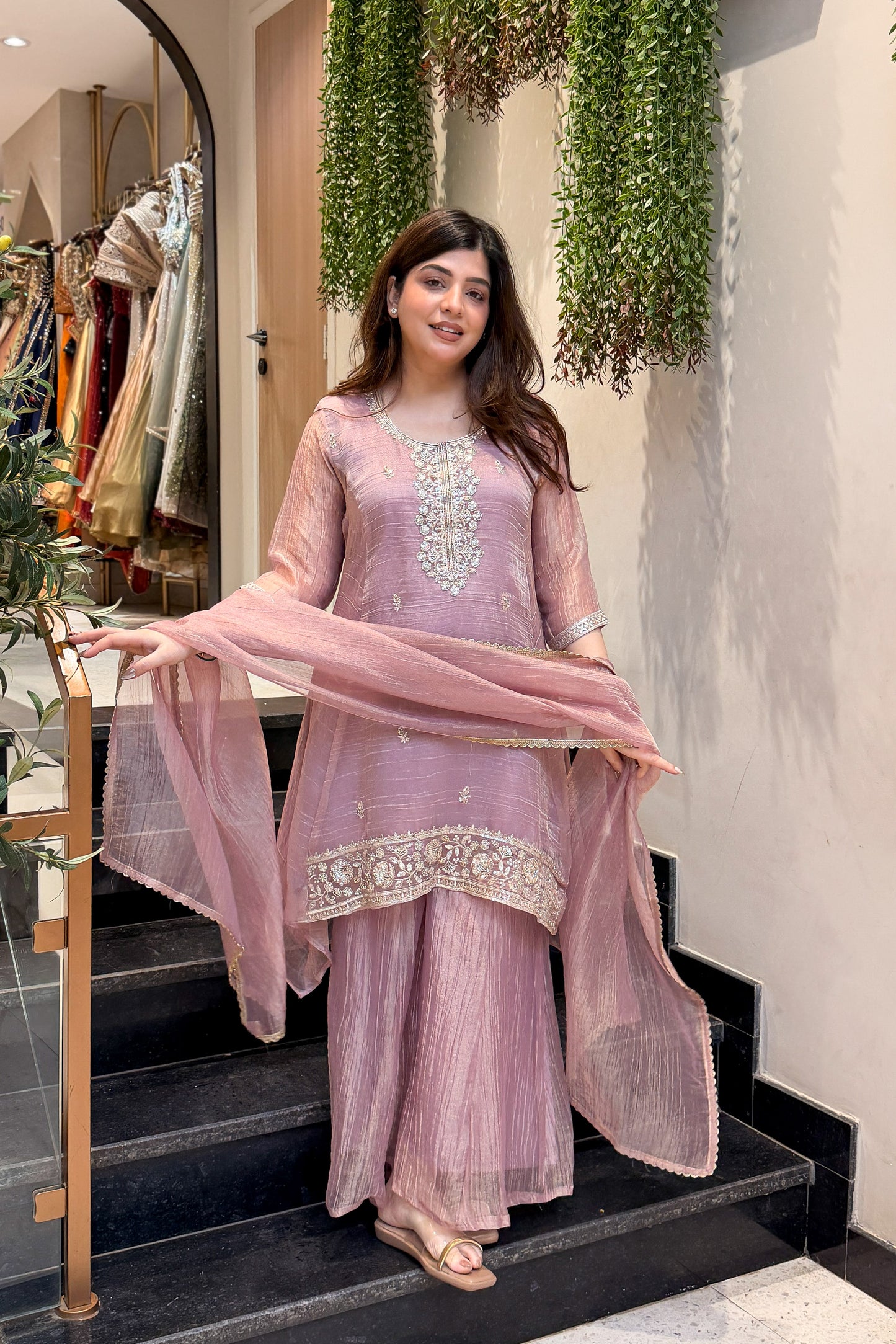 Zoya Embroidered Tissue Suit Set