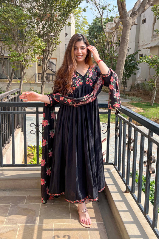 Nehra Black Voluminous Anarkali Suit Set