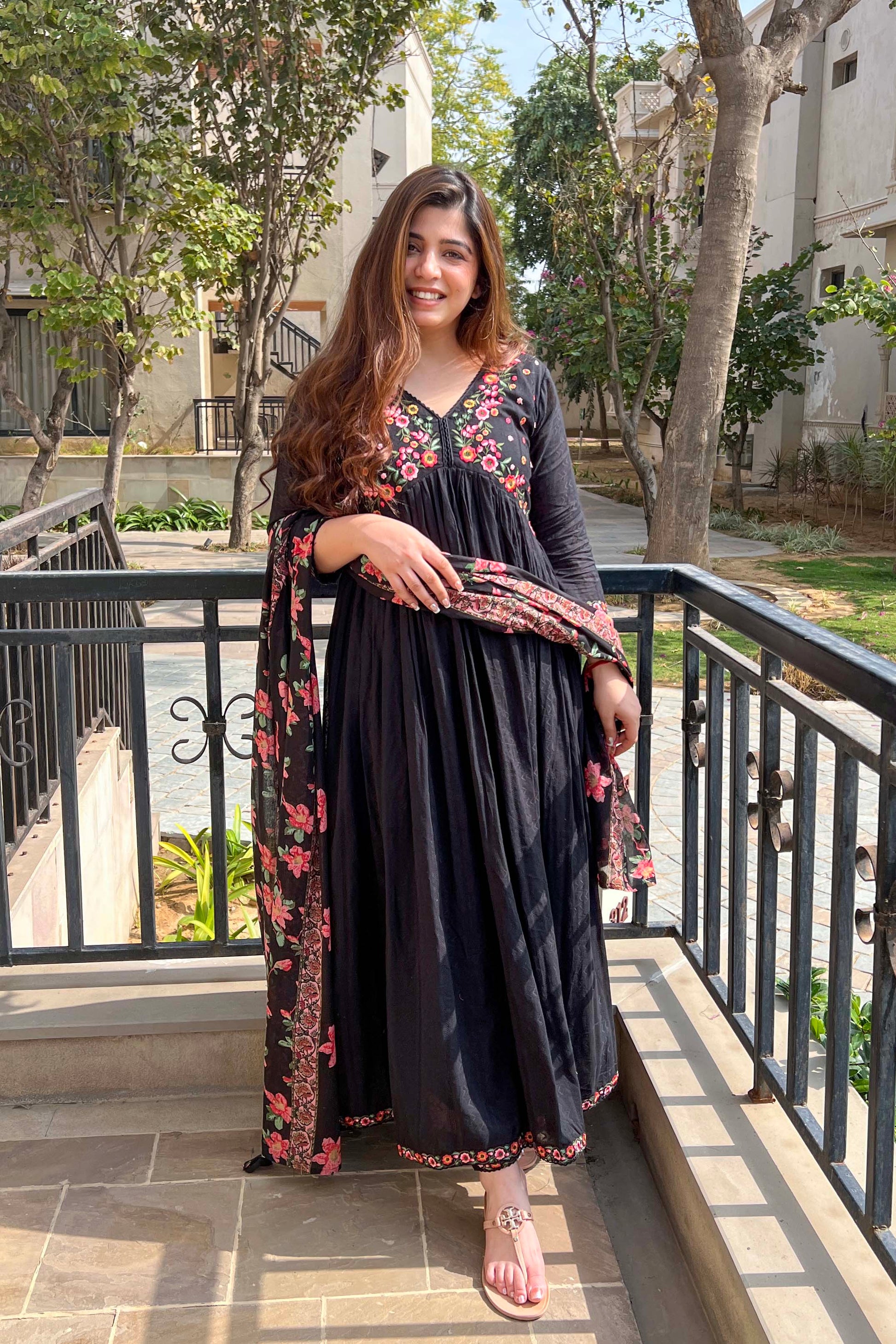 Nehra Black Voluminous Anarkali Suit Set