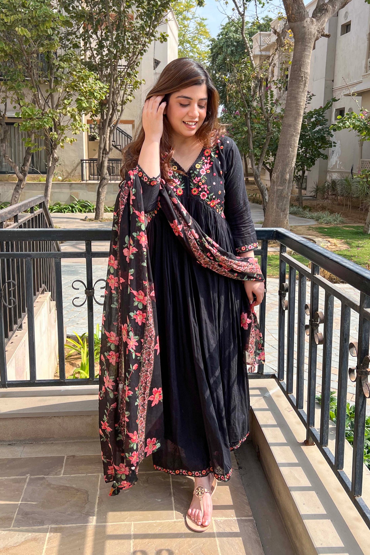 Nehra Black Voluminous Anarkali Suit Set