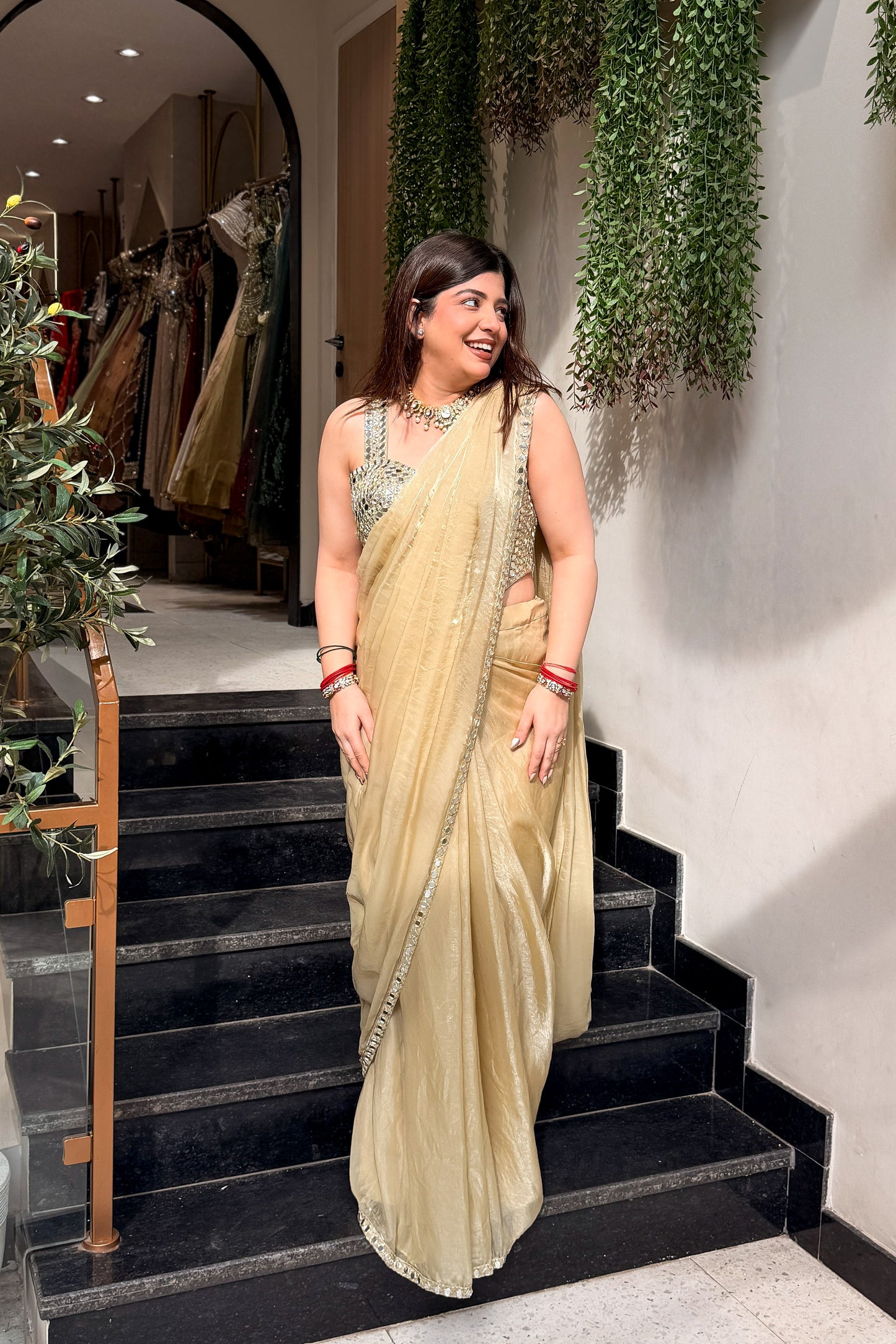 Ruvia Mirror Embroidered Drape Saree