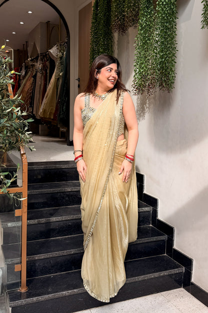 Ruvia Mirror Embroidered Drape Saree