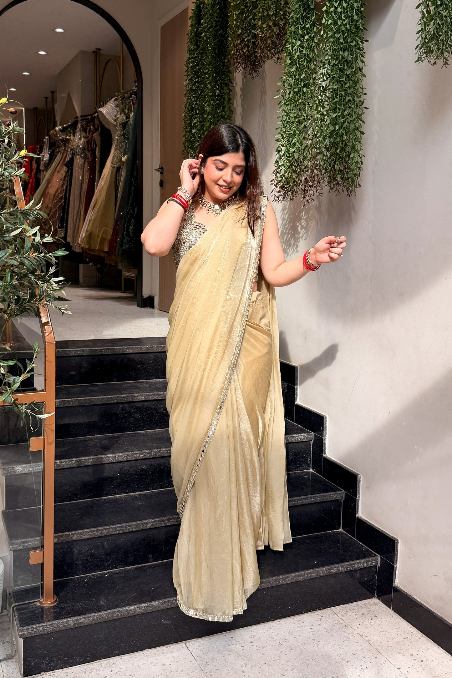 Ruvia Mirror Embroidered Drape Saree