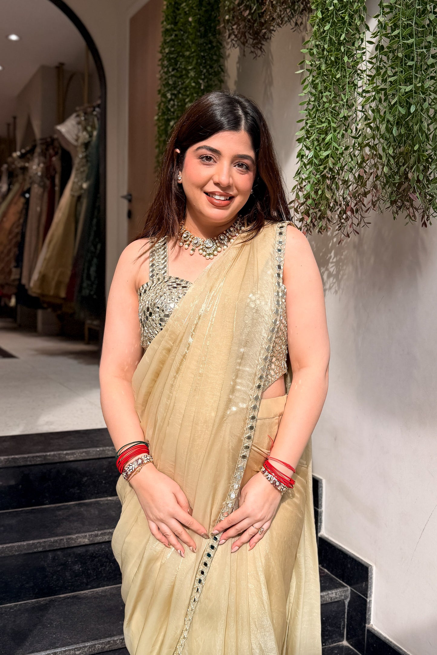 Ruvia Mirror Embroidered Drape Saree