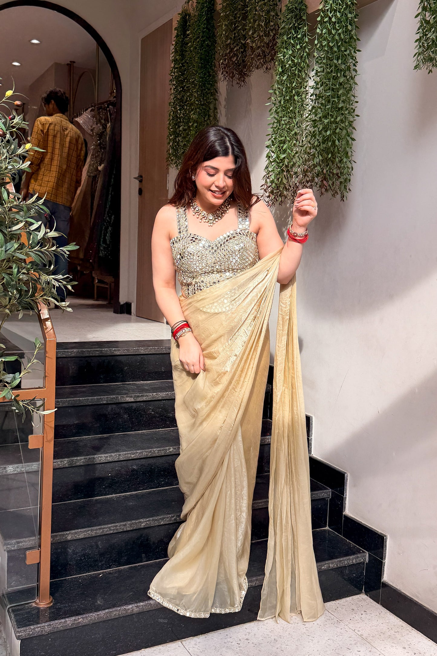 Ruvia Mirror Embroidered Drape Saree