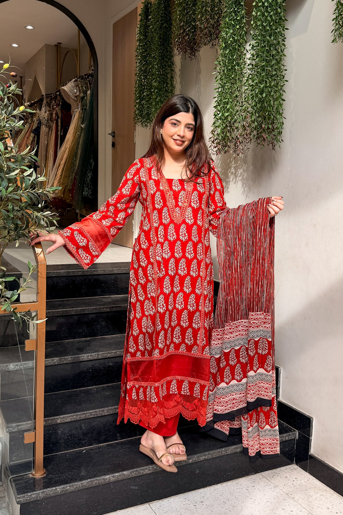 Pravita Floral Lace Work Suit Set