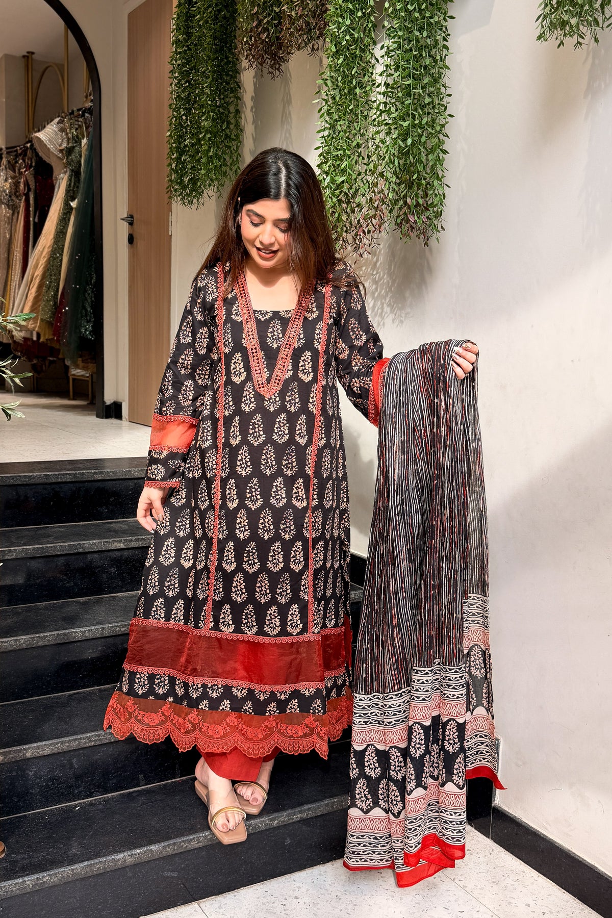 Pravita Floral Lace Work Suit Set
