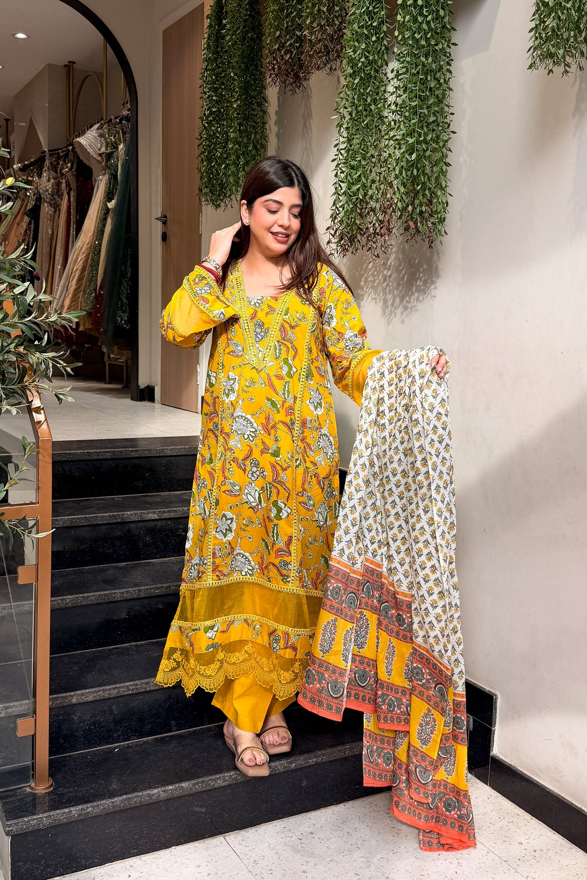 Pravita Floral Lace Work Suit Set