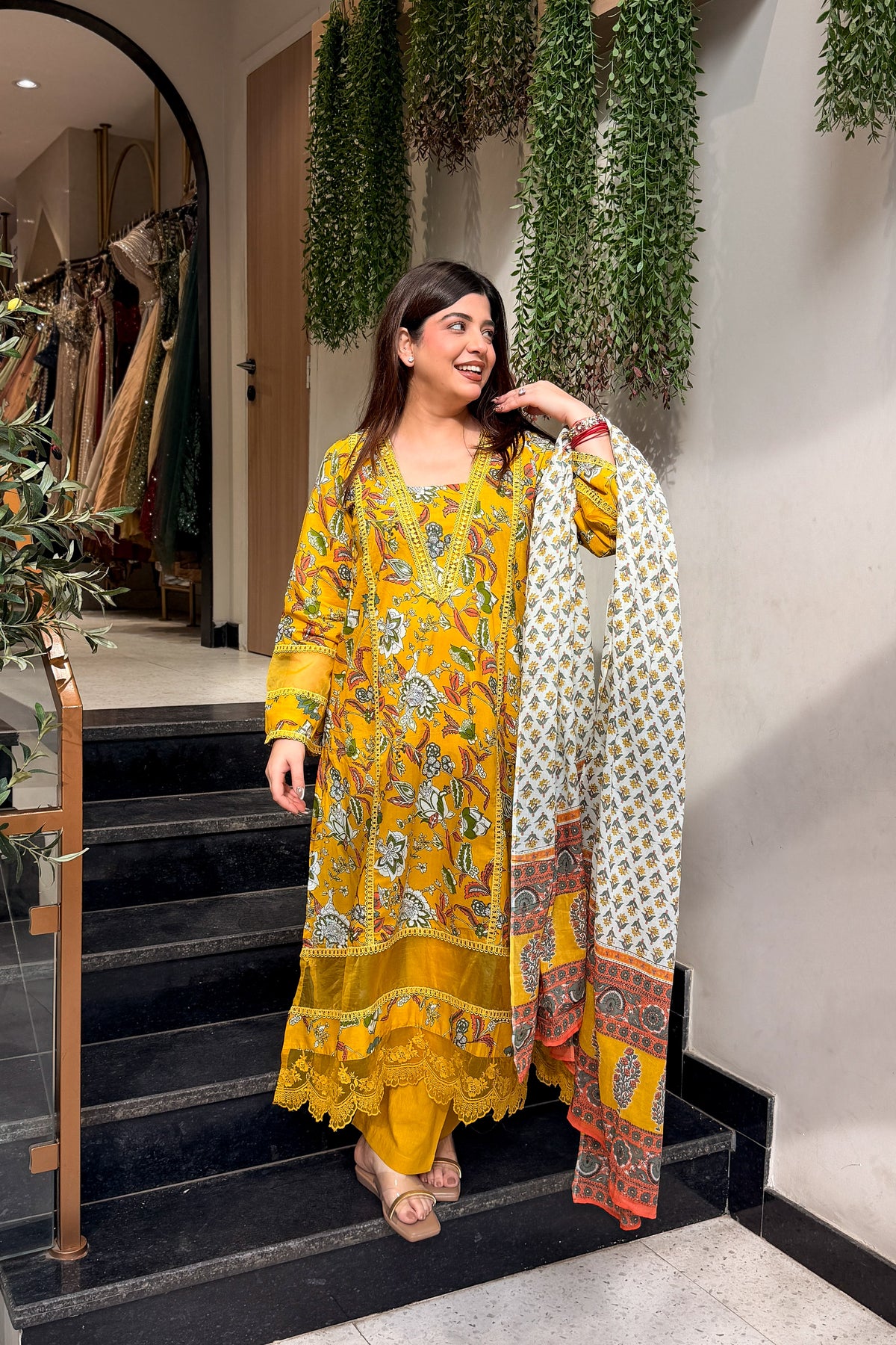 Pravita Floral Lace Work Suit Set