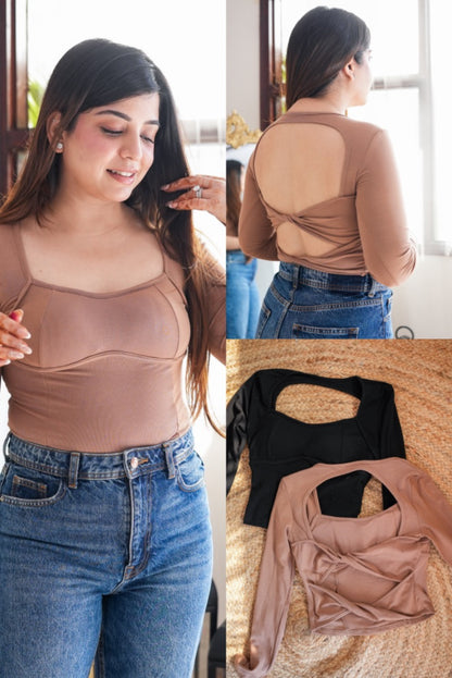 Inbuilt Bra Crop Top With Deep Back