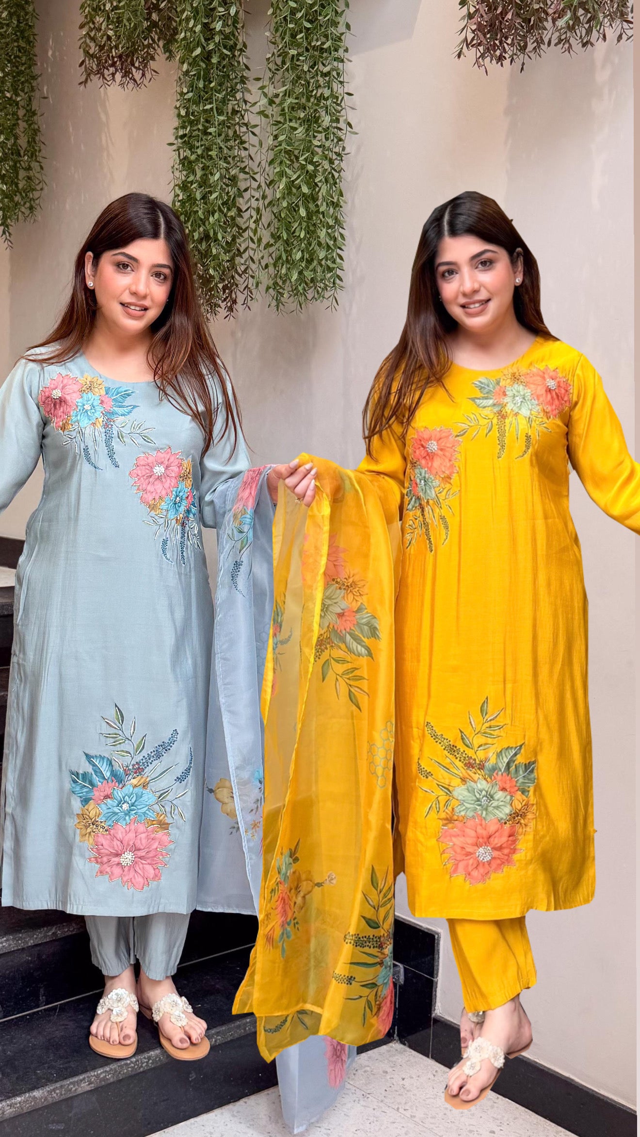 Tivra Floral Hand Painted Suit Set