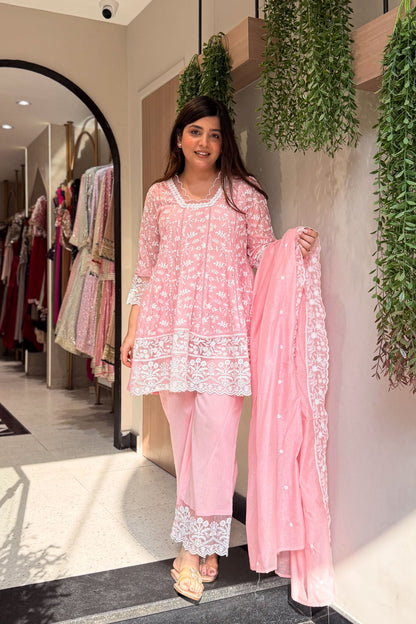 Ishmira Schiffli Short Anarkali Suit Set
