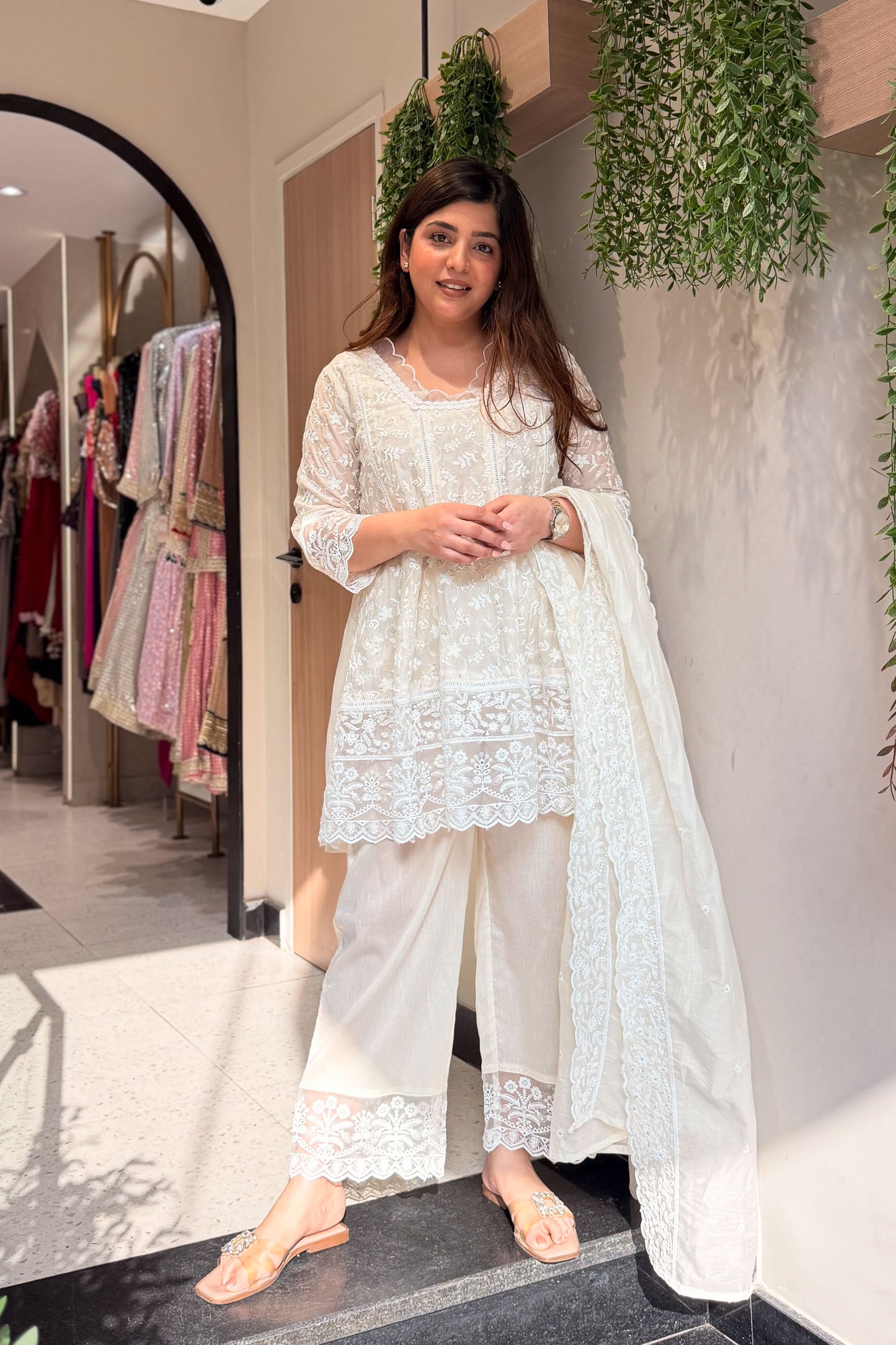 Ishmira Schiffli Short Anarkali Suit Set