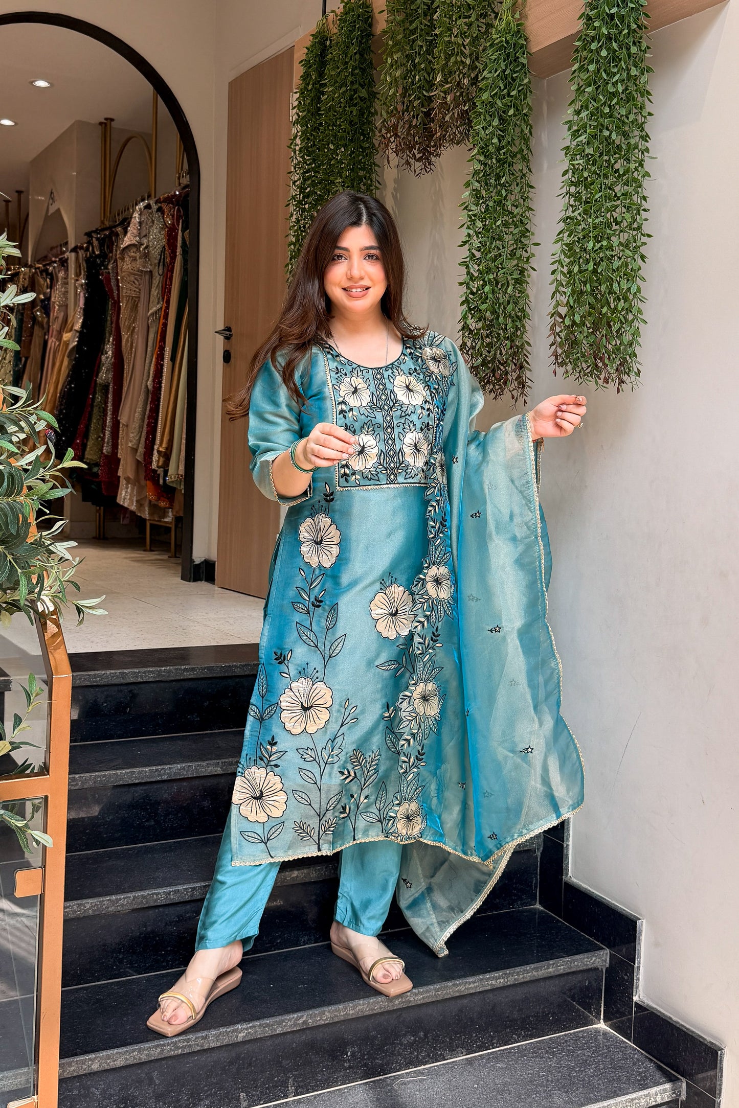 Advira Floral Embroidered Suit Set