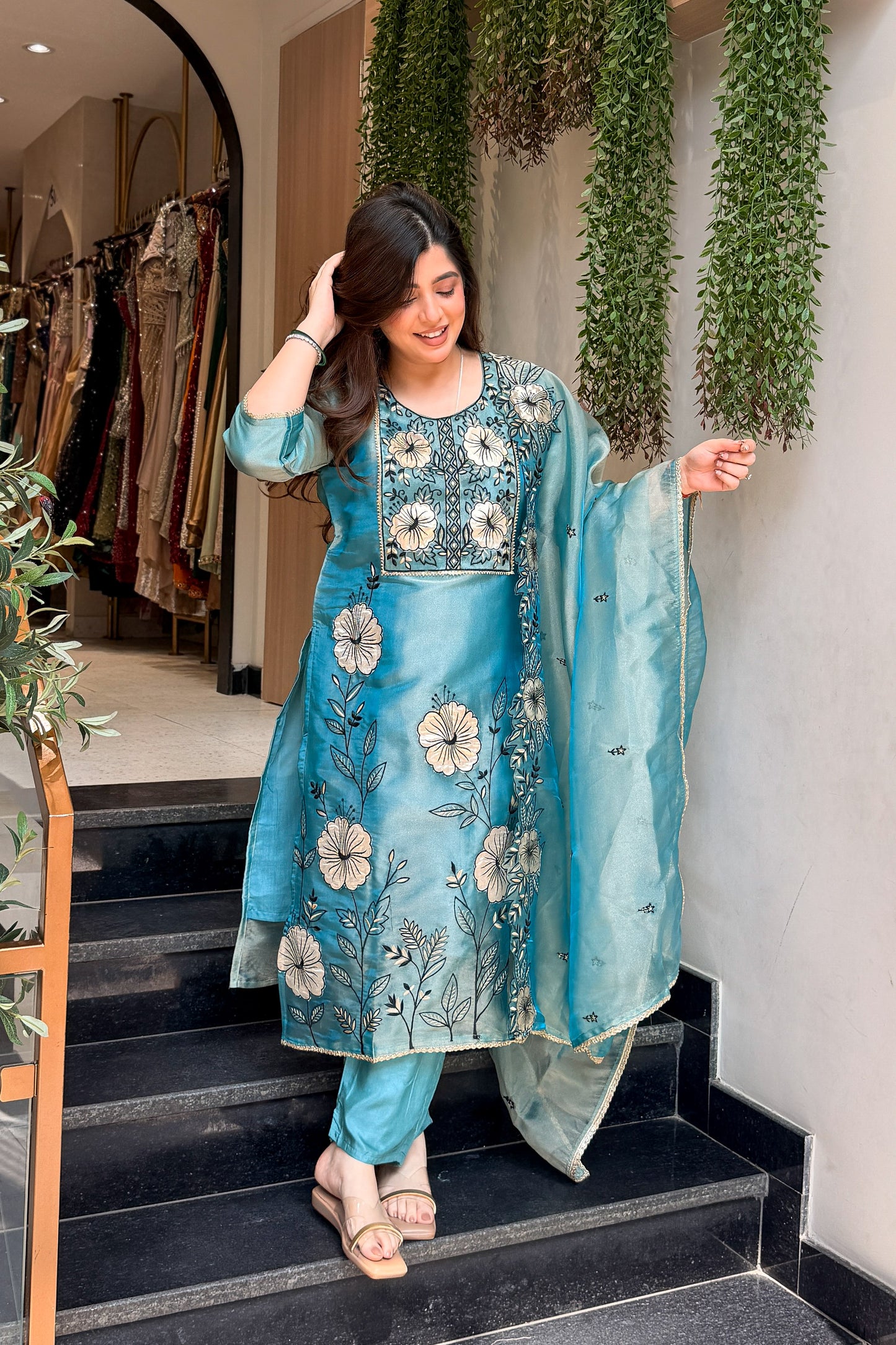 Advira Floral Embroidered Suit Set
