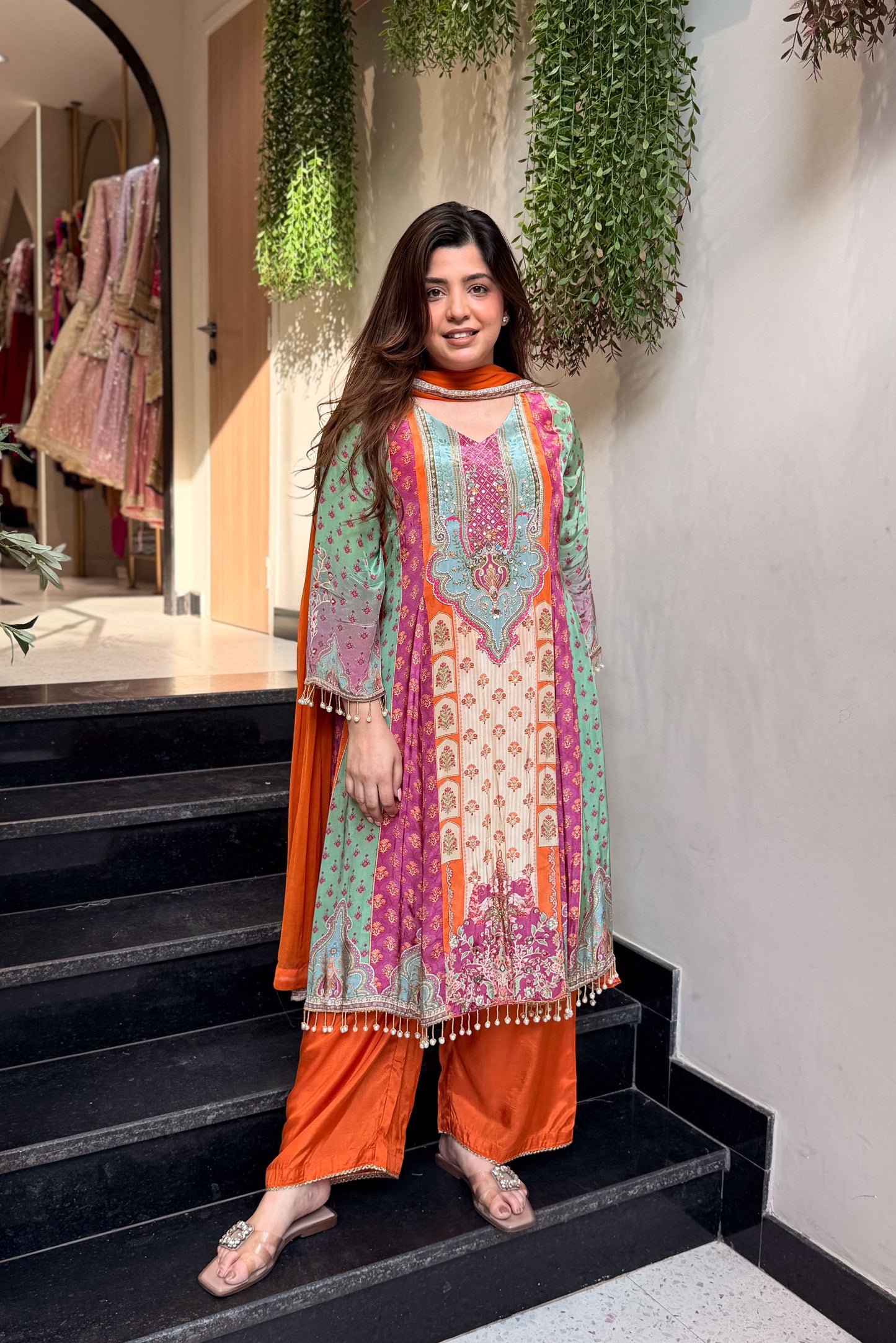 Husna Printed A Line Suit Set