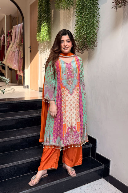 Husna Printed A Line Suit Set