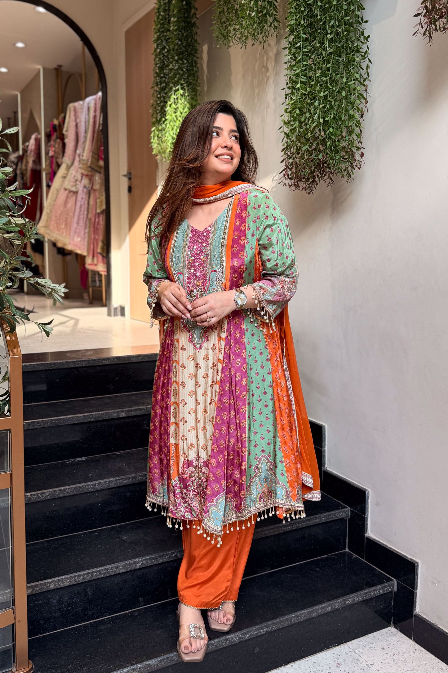 Husna Printed A Line Suit Set
