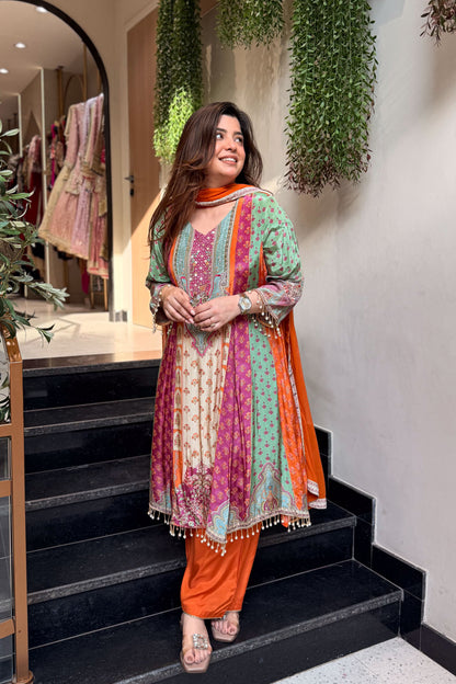 Husna Printed A Line Suit Set