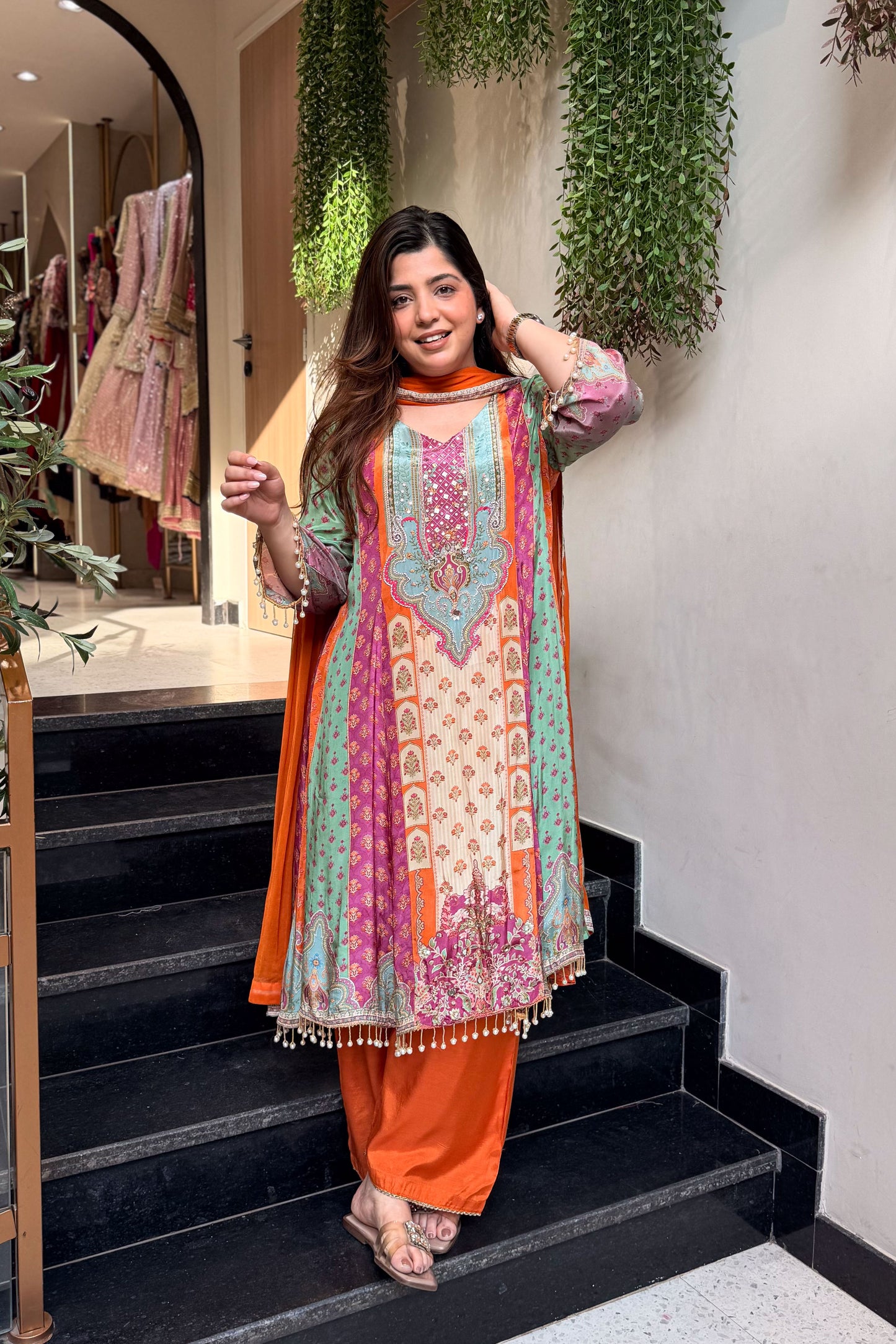 Husna Printed A Line Suit Set