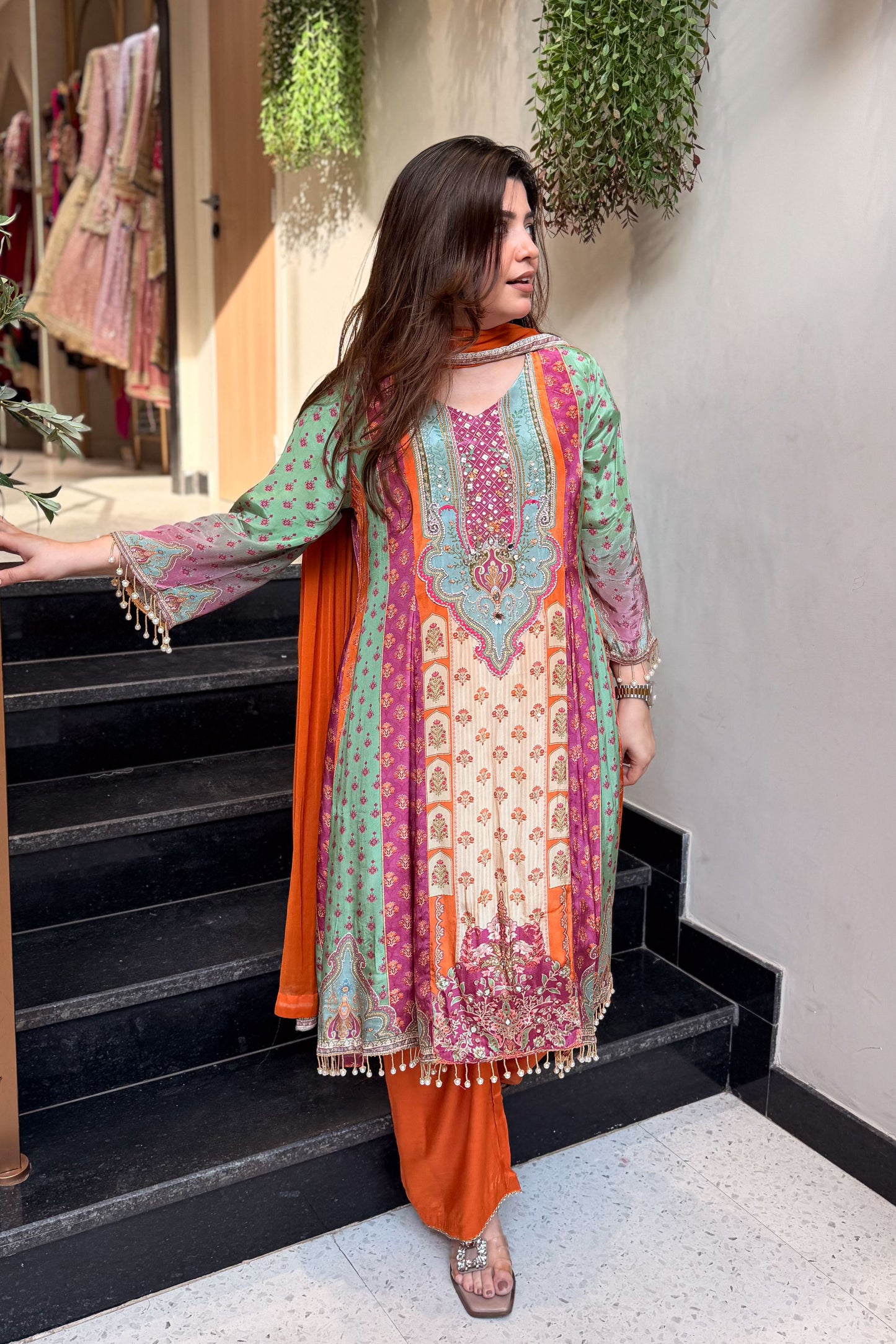Husna Printed A Line Suit Set