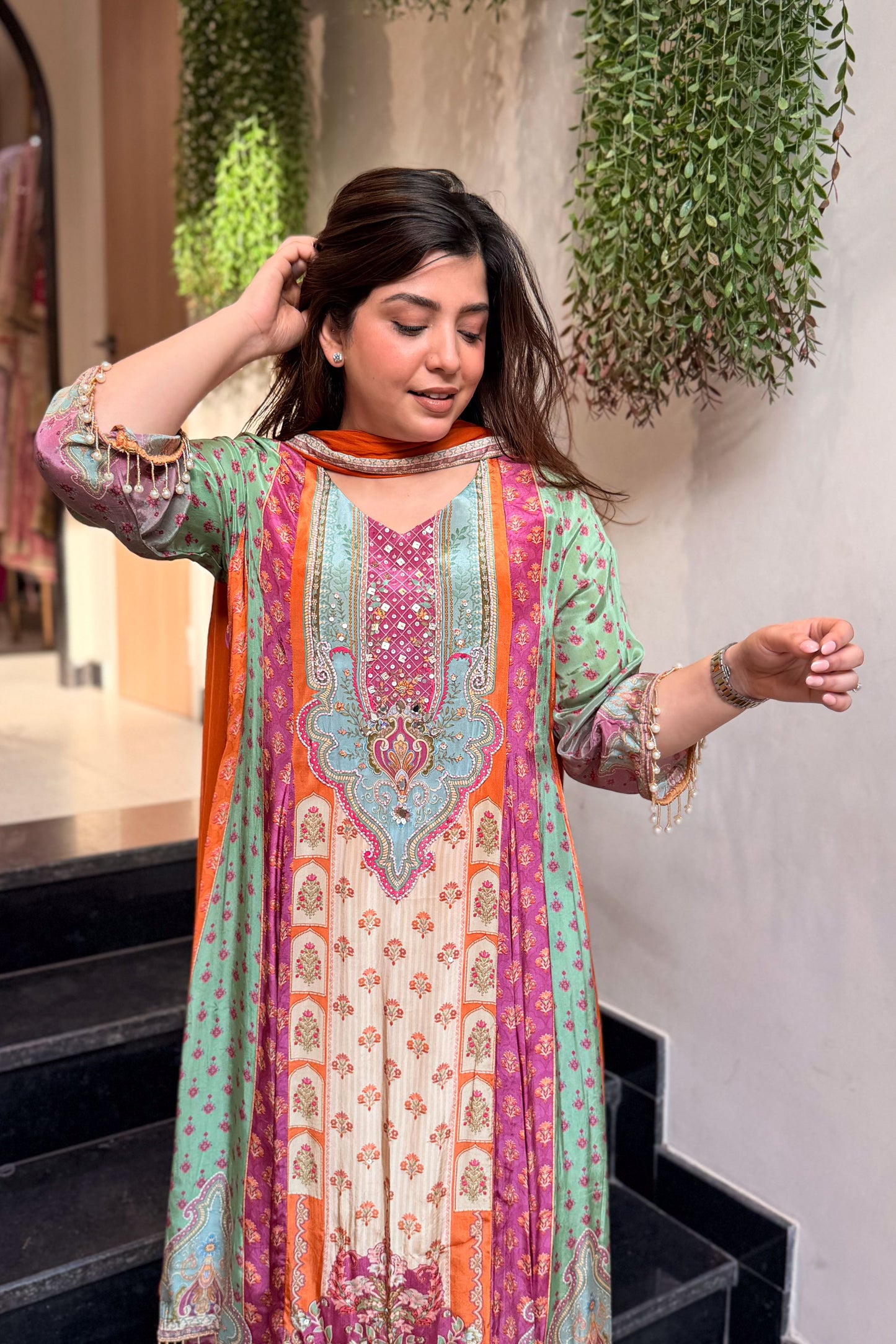 Husna Printed A Line Suit Set