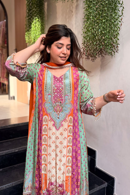 Husna Printed A Line Suit Set