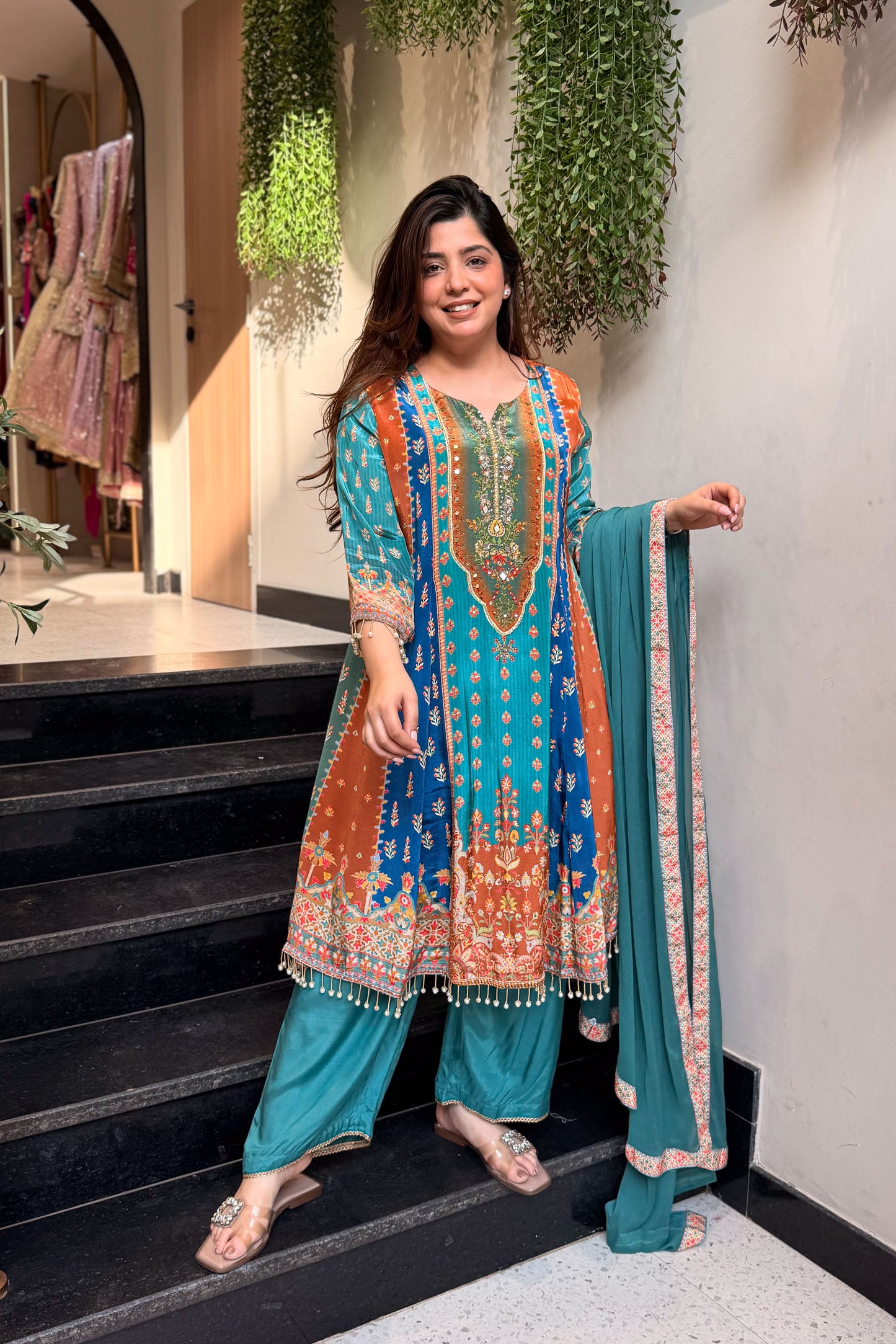 Husna Printed A Line Suit Set