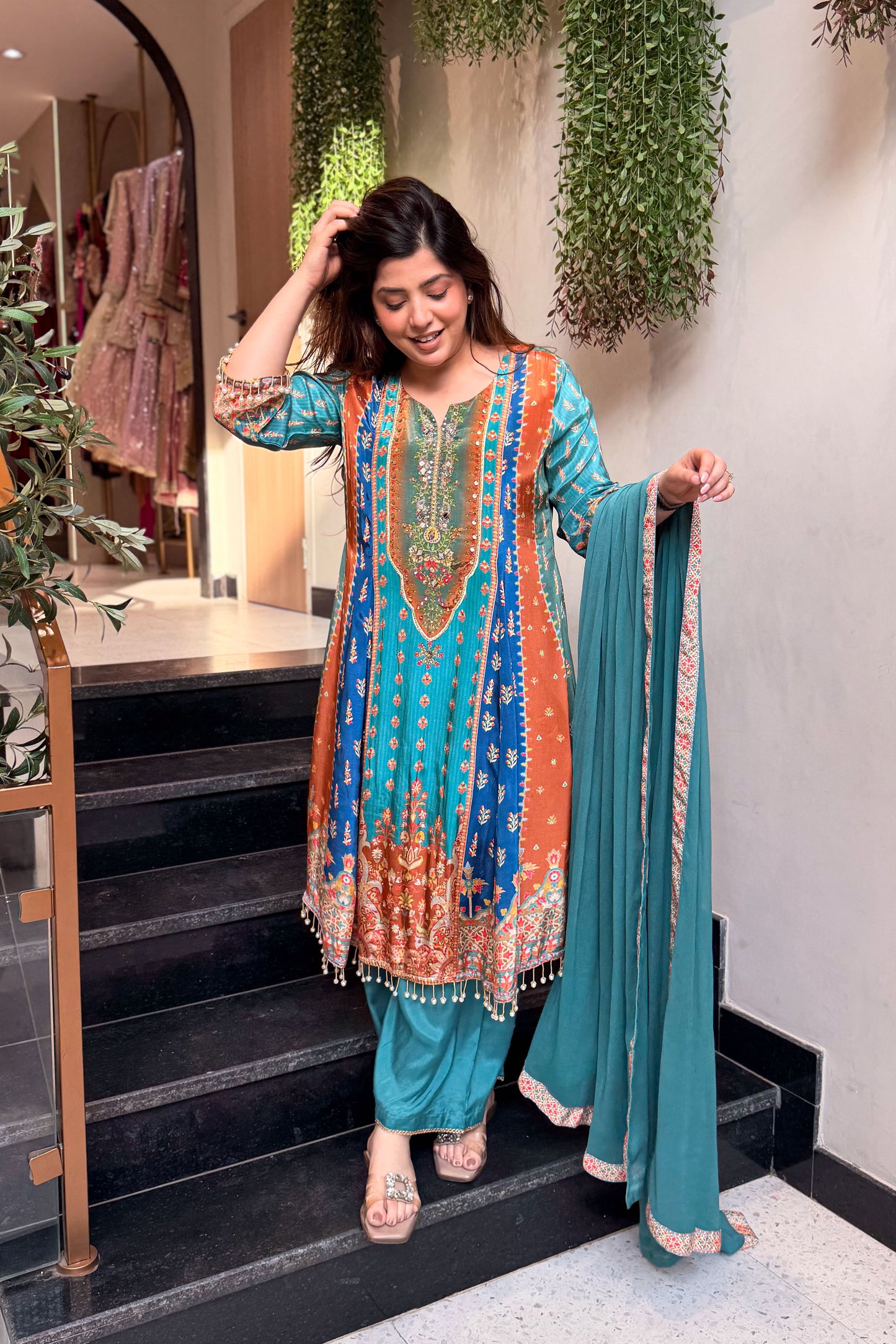Husna Printed A Line Suit Set