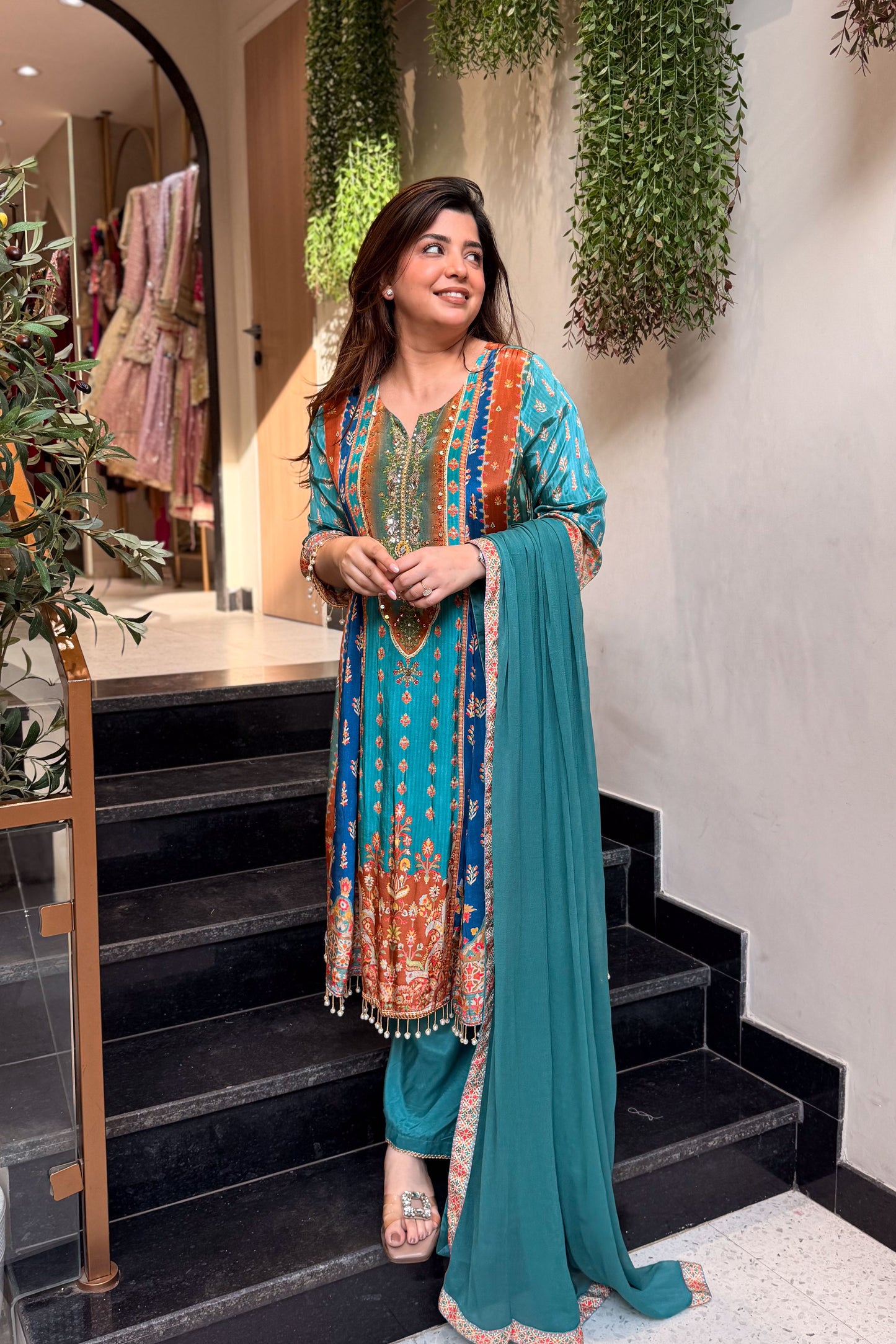 Husna Printed A Line Suit Set