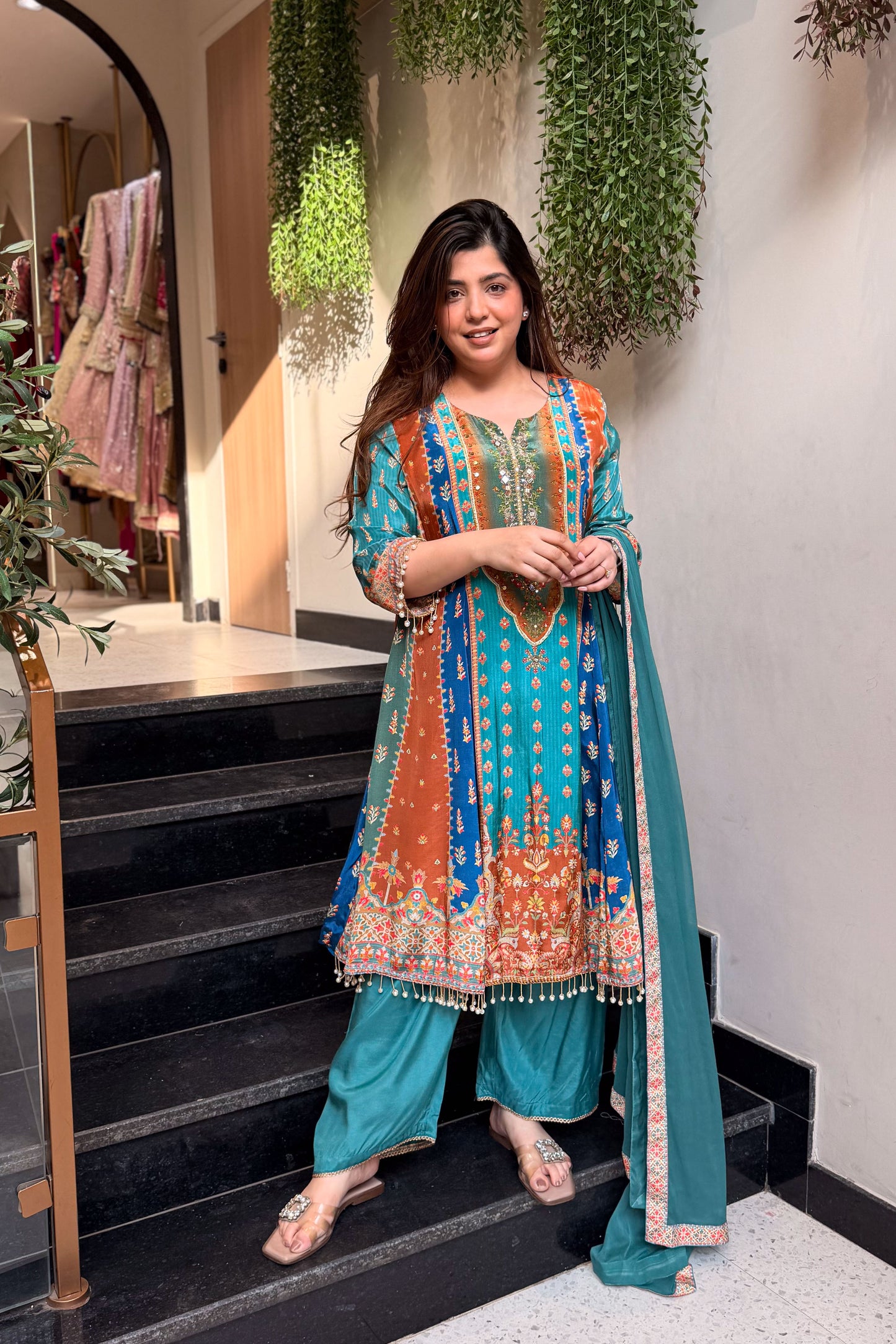 Husna Printed A Line Suit Set