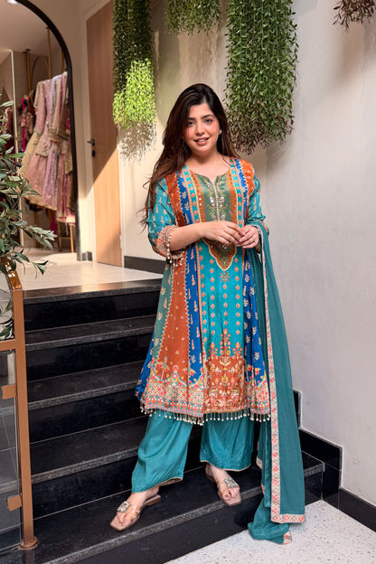 Husna Printed A Line Suit Set