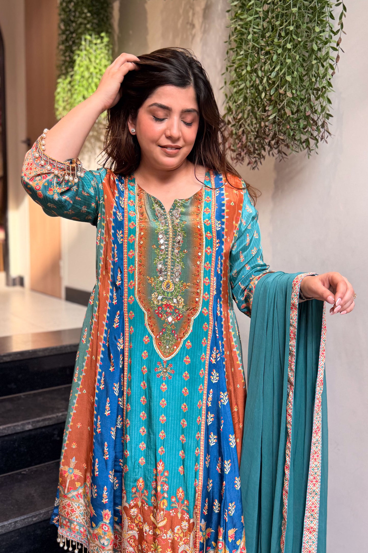 Husna Printed A Line Suit Set