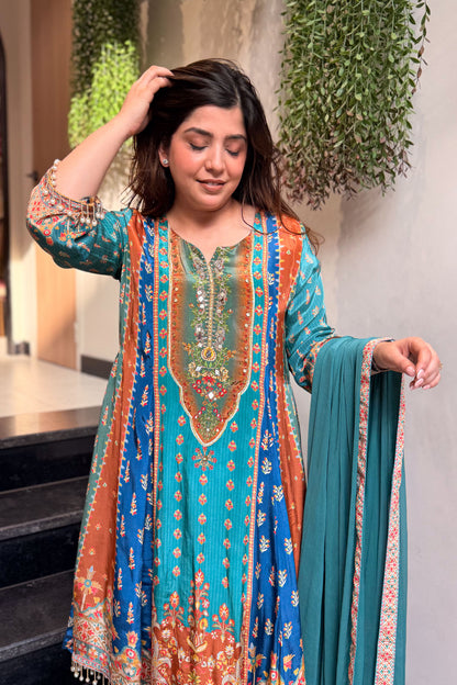 Husna Printed A Line Suit Set