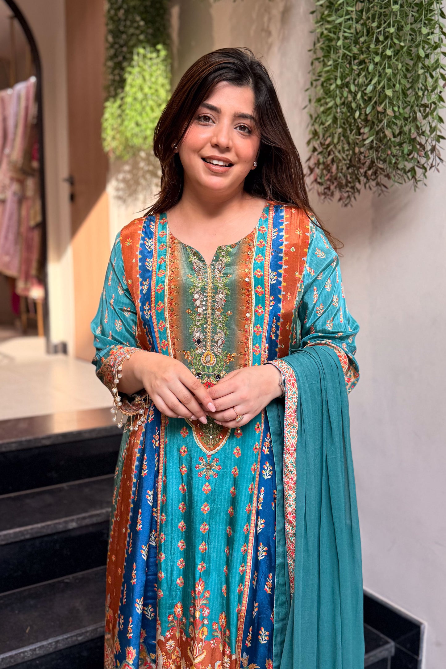Husna Printed A Line Suit Set