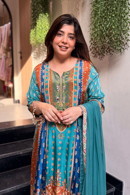 Husna Printed A Line Suit Set